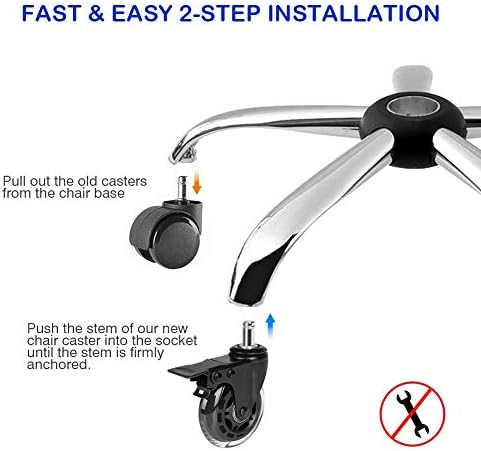 Hirate 5 Pack 3 inch Office Chair Caster Wheel Universal Stem 7/16" x 7/8"