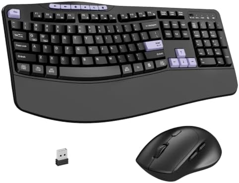 Wireless Keyboard and Mouse Combo, 2.4G Ergonomic Wave Keys(Purple)