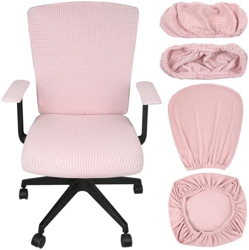 Tallew Office Chair Covers Set Computer Universal Protective Stretchable Chair Seat Covers Desk Armrest Slipcovers Pads Office Cushion Backrest for Rotating (Pink)