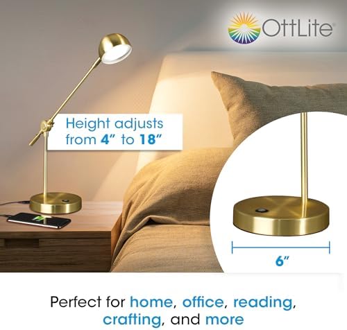 OttLite Direct LED Desk Lamp with USB Port, Brushed Gold