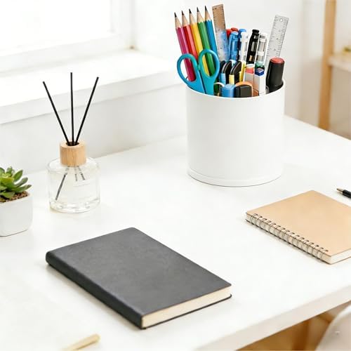Yieach 360 Rotating Acrylic White Pen Holders and Pencil Cups for Desk,Small Cute Desk Organizers Accessories and Makeup Brush Holder,Spinning Pencil Caddy School Supplies Organizer for Teacher,1PCS