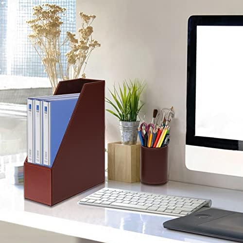 6 Piece Office Supplies/Desk Organizer Set with Desktop Leather Writing Pad,File Paper Tray,Magazine folder Holder, Pen Cup,Sticky Note Holder,Letter Mail Sorter,Workspace Decor for Women Men Brown