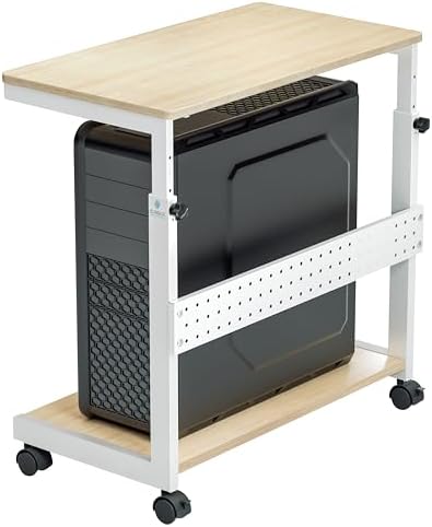 EUREKA ERGONOMIC PC Stand Computer Cart, Height Adjustable Tower Stand 2-Tier Suit for ATX Case Printer, Metal Rolling Cart on Wheels for Gaming Home Office, Maple