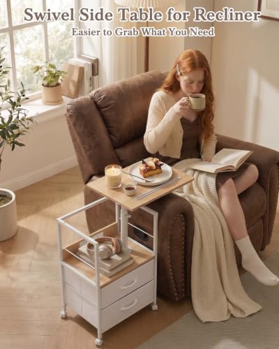 Faesun Night Stand with Charging Station & Swivel Top, Oak White