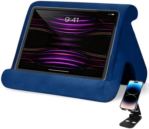Universal Multi-Angle Tablet Stand Holder-Soft Pad Stand with black phone holder for Lap,Knee,Sofa and Bed,Compatible with iPad Pro 9.7,10.5,12.9 Air Mini 4 3,Kindle,Galaxy Tab,E-Reader (Navy Blue)