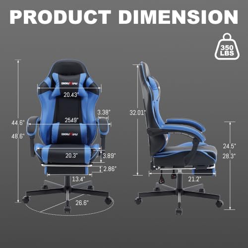 Ergonomic Gaming Chair with Footrest,Video Gaming Chair for Adults,Blue