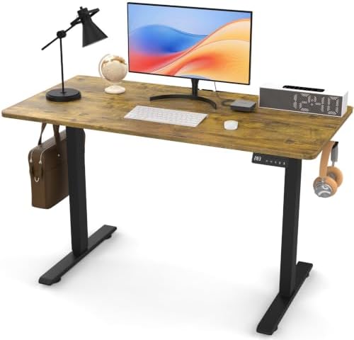 Electric Standing Desk, Adjustable Desk with 3 Memory Height, 47.2" Stand Up Desk with Two Desktops for Home Office, Study and Gaming