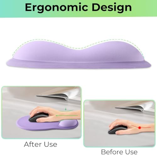 Gel Wrist Rest Mouse Pad, Ergonomic Mousepad with Wrist Support, Relieve Wrist Pain, Gaming Mousepad with Concave Design Cushion & Non-Slip PU Base, for Home Office Laptop Computer, Purple