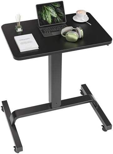 KINGSMITH Height Adjustable Mobile Standing Desk with 360° Swivel Casters, 29"-45" Pneumatic Rolling Desk on Wheels, Perfect for Home Office, Bedroom, Living Room, Black