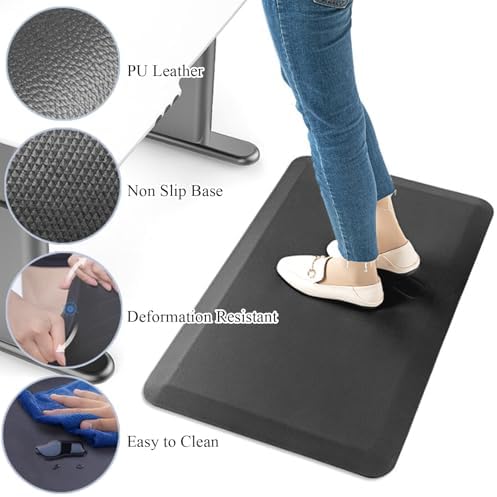 Anti Fatigue Mat for Standing Desk Office, Cushioned Floor Mat Non Slip Waterproof, Garage Mat for Kitchen/Office/Laundry Room/Workstation(Black,44x70cm (17 3/8 x 27 1/2"))