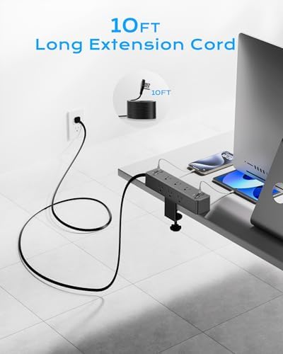Desk Clamp Power Strip 10FT, Acozvin 24W Total Charging Station