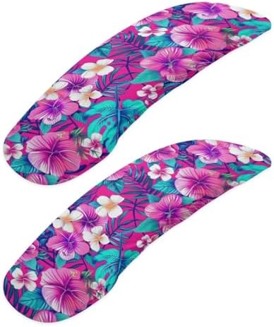 Hibiscus Print Office Chair Armrest Slipcovers Set of 2, Monstera Palm Tree Leaves Print Chair Arm Covers for Office Chairs, Soft Stretchable Washable Computer Chairs Armrest Slipcovers