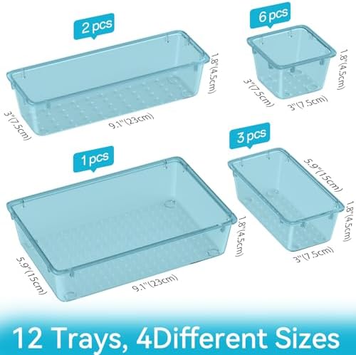 ElegantArray 12 PCS Drawer Organizer Set, Makeup Organizers, Sea Blue