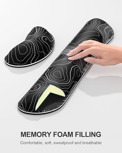 Auhoahsil Large Mouse Pad with Wrist Rests for Keyboard & Mouse, Thick Soft Ergonomic Memory Foam Wrist Supports, Big & Long Desk Mat 35.5 x 15.7 in, for Office Gaming Computer, Black Contour