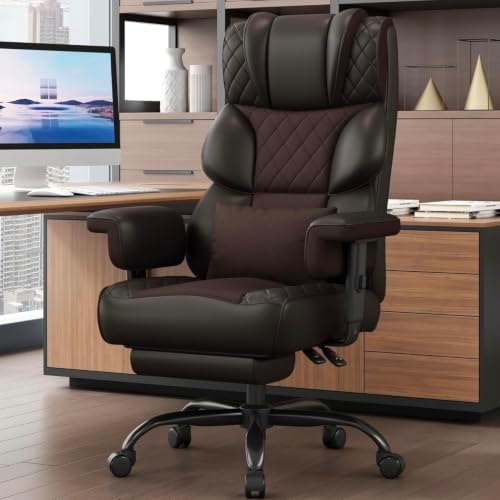 Vonesse Office Chair, Desk Chair with Soft Adjustable Armrests, Executive Computer Chairs with Lumbar Support, High Back Gaming Chair with Footrest (PU Leather, Brown)