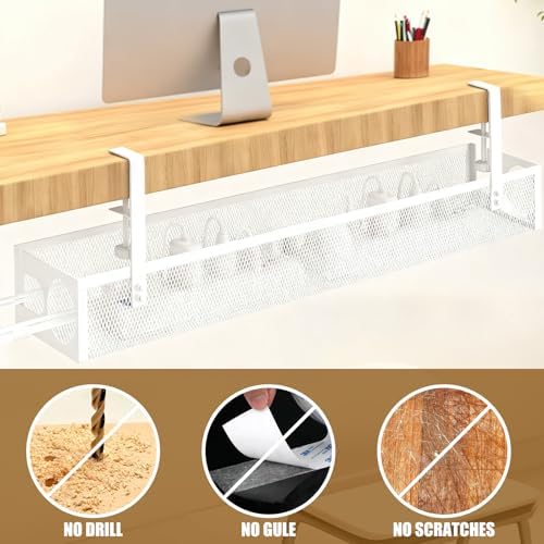 Under Desk Cable Management 27 inches Metal Cord Organizer No Drill Wire Management and Cord Organizer for Home Office Standing Desk
