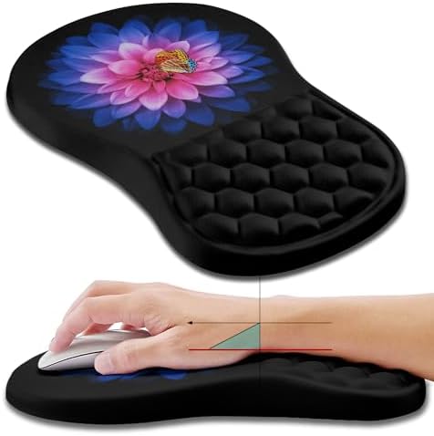 Hokafenle Ergonomic Mouse Pad Wrist Support, Wrist Rest Mousepad for Carpal Tunnel Pain Relief with Integrated Memory Foam Slope Massage Bulge (11.8x7.9 inch,Butterfly Lotus Floral
