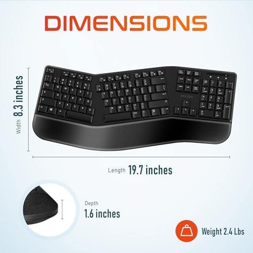 Delton Wireless Ergonomic Keyboard, 2.4G USB Dongle Full-Size Keyboard