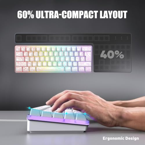 RedThunder 60% Gaming Wired Keyboard and Mouse Combo, Ultra-Compact 61 Keys RGB Backlit Small Keyboard, Lightweight 7200 DPI Optical Mouse, RGB Gaming Set for PC MAC PS5 Xbox Gamer(White Contour Line)