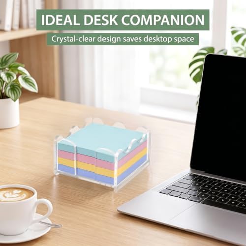Scalloped Acrylic Sticky Note Holder, 3×3 Inch Clear Sticky Note Dispenser, Thick Wave‑Design Notepad Holder, Modern Desk Organizer for Office Home Dorm Classroom