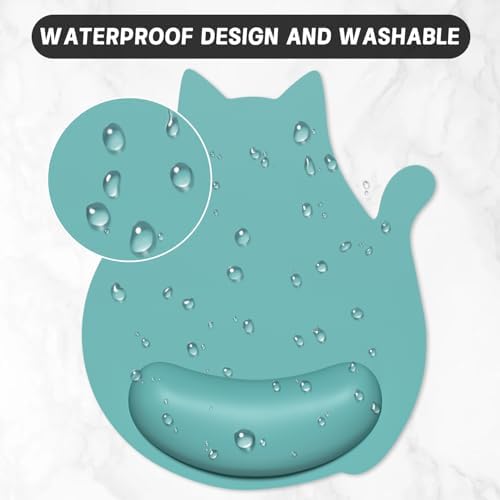 Ergonomic Mouse Pad with Wrist Rest, Cute Cat Memory Foam Padded Pain Relief Non-Slip Wrist Support Mouse Mat for Gaming Work Computer Laptop, Funny Office Supplies Desk Accessory, Green