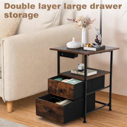 PESRAE Floor Lamp with Table & 2 Drawers, End Table with Lamp