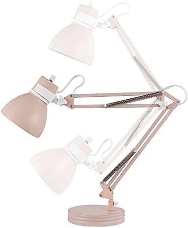 Globe Electric 52028 28" Swing Arm Architect Desk Lamp, Matte Rose Finish, White Accents, Rotary Switch on Shade, Partially Adjustable Arm, Modern Lighting for Bedroom or Office, E26 Base