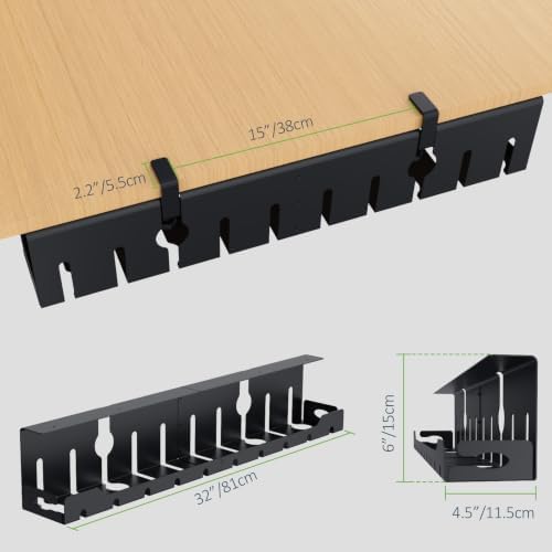 KEEGH Under Desk Cable Management Tray 32 in, Metal Cable Holder, Black