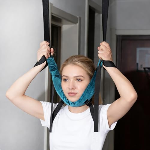 Portable Cervical Traction Harness Neck Stretcher for Home-Adjustable Neck Traction Strap for Neck Fatigue Relief for Adults (Over Door Design)