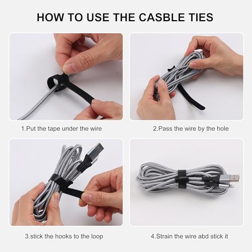 Nettbe Reusable Cable Ties, 210 PCS 6 Inches Adjustable Cord Straps Wire Organizer Cord Wrap and Hook Loop Cable Management