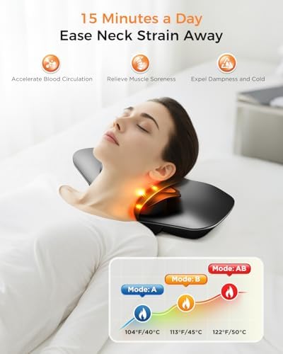 Multi-Functional Cervical Traction Device, Dynamic Neck Massager with Pulsed Electrotherapy & Heat Therapy, 3 Modes&12 Intensities, Neck Stretcher to Relieve Neck Stiffness, Home &Office Use