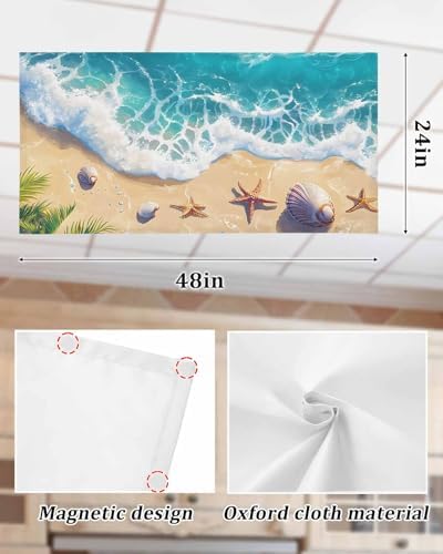 Ocean 3 Pcs Fluorescent Light Covers, Sandy Beach Marine Wave Seashell Magnetic Filters Shade Panel Light Covers for Ceiling Lights Classroom Office Home Ceiling Decoration, 4 x 2 Ft