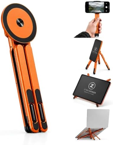 Upgraded Magnetic Laptop Stand for Desk, 4-in-1 Foldable Computer Stand, N52 Strong Magnetic Riser with Portable Holder for MacBook, iPad, Office & Travel (Orange)