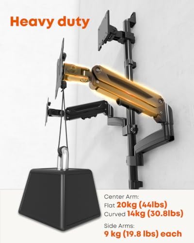 PUTORSEN Triple Monitor Wall Mount for Up to 49" Screens, Holds 44 lbs