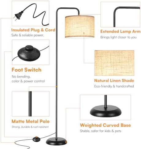 TJOY Floor Lamp, Black Standing Floor Lamp for Living Room with 3 CCT Bulb