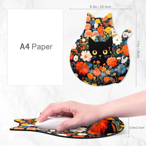Ergonomic Mouse Pad with Wrist Rest, Cute Cat Memory Foam Padded Pain Relief Non-Slip Wrist Support Mouse Mat for Gaming Work Computer Laptop, Funny Office Supplies Desk Accessory, Cat in Bush