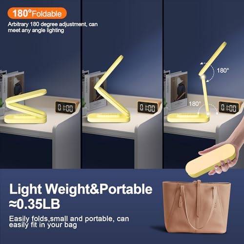 Giryuhd LED Desk Lamp for Office Home & Battery Operated Lamp Rechargeable Lamp Foldable & Portable Light, LED Desk Light Strip, 3 Brightness Dimmable Small Desk Lamp Reading Lamp (Yellow)