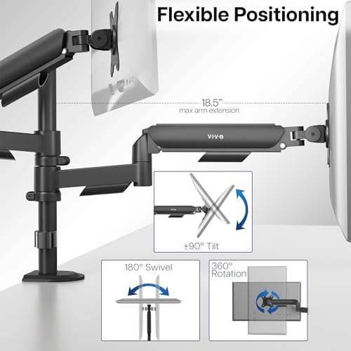 VIVO 17 to 32 inch Dual Mechanical Monitor Mount, 2 Tension Spring Arms, Adjustable Swivel, Rotation, Heavy Duty VESA Desk Stand with C-clamp, Grommet, Max VESA 100x100, Black, STAND-V002K