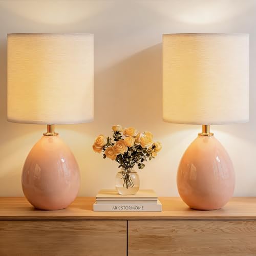 Dawnwake 17.7" Ceramic Table Lamps Set of 2 for Living Room Bedroom, Pink