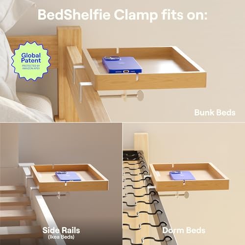 BedShelfie Wood Bedside Shelf for Dorm Room - Natural