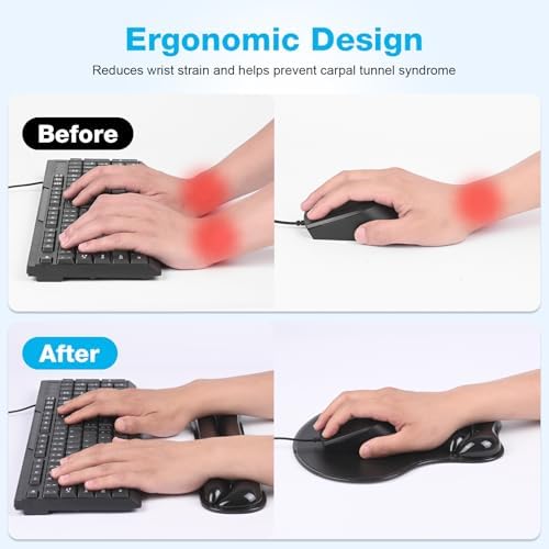 Gel Wrist Rest Mouse Pad Set, Ergonomic Support for Office Gaming