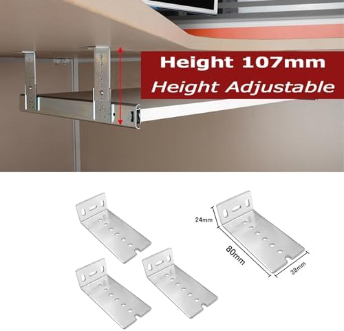 V3VOGUE 1-Pair Heavy Duty Metal Runners Slides 50kg Load - with Ball Bearing and Height Adjustable, for Drawer/Keyboard Shelf/Bookshelves/Piano, Under Desk Keyboard Tray Sliding Rails