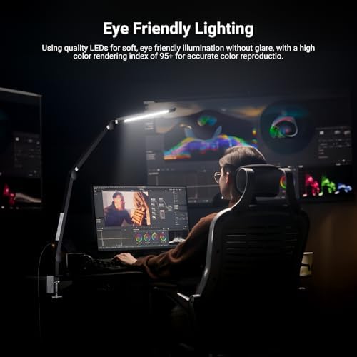 NEEWRE Basics 12W 42.5" Clip On LED Lamp with Dual Light Bar, CRI95+ Bi Color Aluminum Alloy Table Architect Light Dimmable for Home Office Monitor Computer Video Conference Desk Drafting, ME-DL02