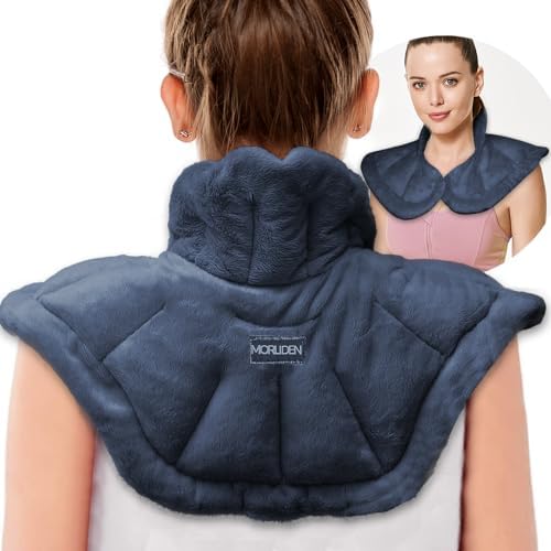 MORLIDEN Microwavable Heated Neck Wrap Warmer and Shoulder Weighted Heating Pad Microwave for Hot and Cold Compress - Navy Blue
