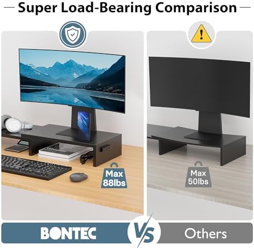 BONTEC Dual Monitor Stand Riser, Adjustable Length & Swivel Angle, Black