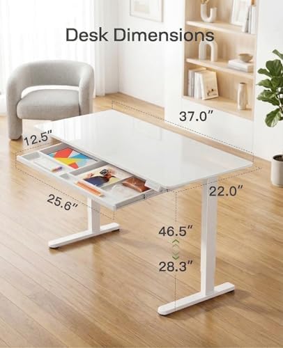 Marsail 37 x 22 inch Glass Standing Desk with 4-Zone Drawer Storage, 5 Pack
