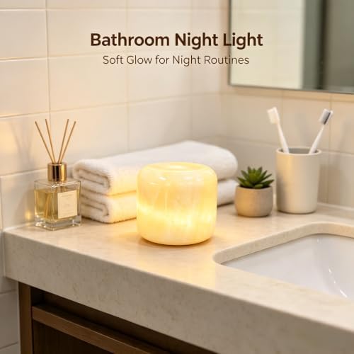 Natural Marble Lamp Cordless Touch Control Night Light Rechargeable Small Marble Table Lamp, Dimming Warm Glow Portable Marble Touch Lamp for Bedroom, Living Room, Decor Gift (Peach Jade)