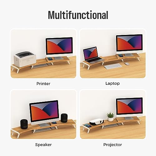 loukin Dual Monitor Stand Riser for Desk, 43.6" × 8.2" Computer Stand, Wood