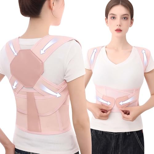 Back Brace Posture Corrector for Women and Men Upgraded Dynamic Traction Correction System Adjustable Shoulder Support Straightener Helps Reduce Upper Lower Back Pain Suitable for Hump Scoliosis Pink Small