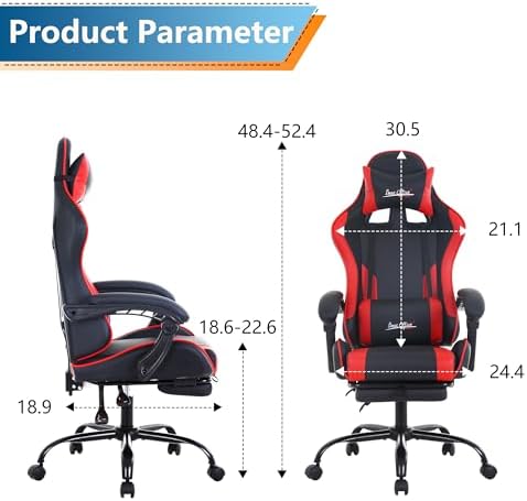 PayLessHere Ergonomic Racing Desk Chair Computer Chair Gaming Chair with Footrest Lumbar Support Headrest Armrest Task Rolling Swivel Ergonomic E-Sports Adjustable PC Gamer Chair (Red)